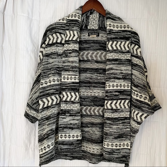 Billabong Sweaters - Billabong Designer’s Closet Open Front Cardigan Sweater, Black and White, Small